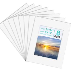 8 Pack Picture Mats for Frames, Acid Free 11x14 Matted to 8x10, Picture Frame Mats for Pictures, Watercolor, Artwork and Prints (White)