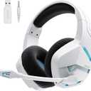 BINNUNE Wireless Gaming Headset for PS5 PC, 120H Ultra-Long Battery, 2.4GHz & Bluetooth 5.3 Wireless Headphones with Noise Canceling Mic, 50mm Drivers, Comfort Over Ear Gaming Headphones,White