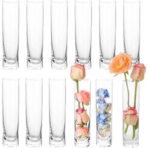Glass Cylinder Vases for Centerpieces, Bulk Sell of 12 Clear Small vase,Handmade Slim Flower Vases Wedding Table Decor for Single Rose, Home Aesthetic Desk Decor, Party Decorations,7.5"