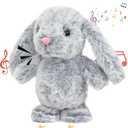 Hopearl Talking Singing Bunny Repeats What You Say Rabbit Walking Electric Interactive Animated Toy Speaking Plush Buddy Gifts for Toddlers, Gray, 9''