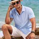 COOFANDY Men's Linen Shirts Short Sleeve Casual Shirts Button Down Shirt for Men Beach Summer Wedding Shirt (Blue, XL)