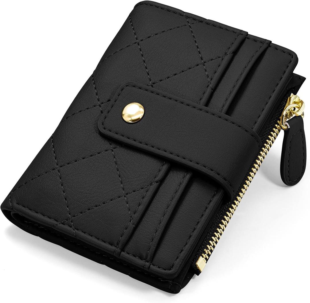 YINHEXI RFID Women Wallet, Small Slim PU Leather Bifold Wallet with Zipper Coin Pocket & ID Window, for Ladies, Teens, and Girls (Black)