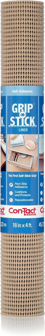 Con-Tact Brand Grip-N-Stick Durable Self-Adhesive Non-Slip Shelf and Drawer Liner, 18" x 4', Taupe, 6 Rolls