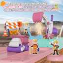 Sandbox with Lid, Kids Construction Sand Box with Excavator, Crane, Molds for Sensory Play, Toddler Outdoor Indoor Toys for Boys Girls Ages 3+ (Pink)