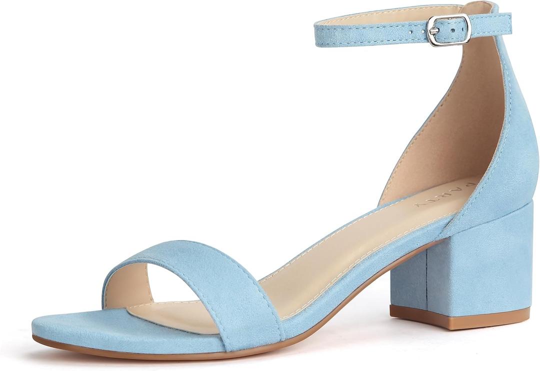 PARTY Women's Open Toe Ankle Strap Low Block Chunky Heels Sandals (6.5, Light Blue)