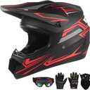 Youth Motocross Kids Dirt Bike Helmets ATV Bump Safty Full Face Motorcycle Helmet Off-Road Mountain Bike Helmet with Goggles Gloves Mask DOT Approved (Red, Medium)