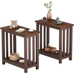 ChooChoo Mission End Tables Set of 2, Narrow Side Tables for Small Spaces, Night Stands with Storage Shelf for Living Room and Bedroom, Espresso, 11.81" x 23.62" x 23.62"