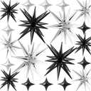 20 Pcs Star Balloons 2722Explosion Foil Balloons- Spike Balloon and Four Pointed Star Balloon for Party Supplies Christmas Birthday Wedding Photo Booth (Silver Black)