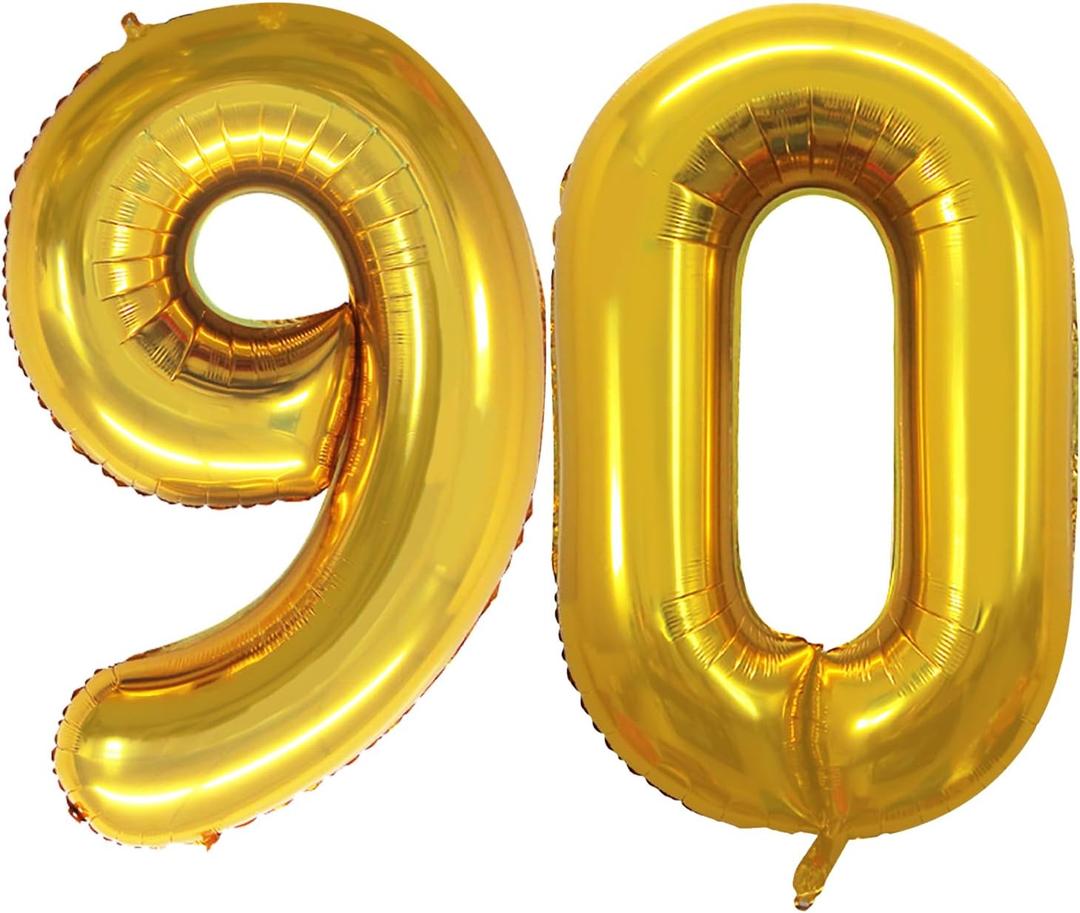 GOER 42 inch Gold Number 90 BalloonJumbo Foil Helium Balloons for 90th Birthday Party Decorations and 90th Anniversary Event