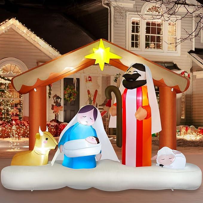 Danxilu 8 FT Long Christmas Inflatables Nativity Scene Outdoor Decorations Christmas Blow Ups The Birth of Jesus Built-in LED Lights for Yard Garden Lawn Patio Holiday Party Xmas Decor