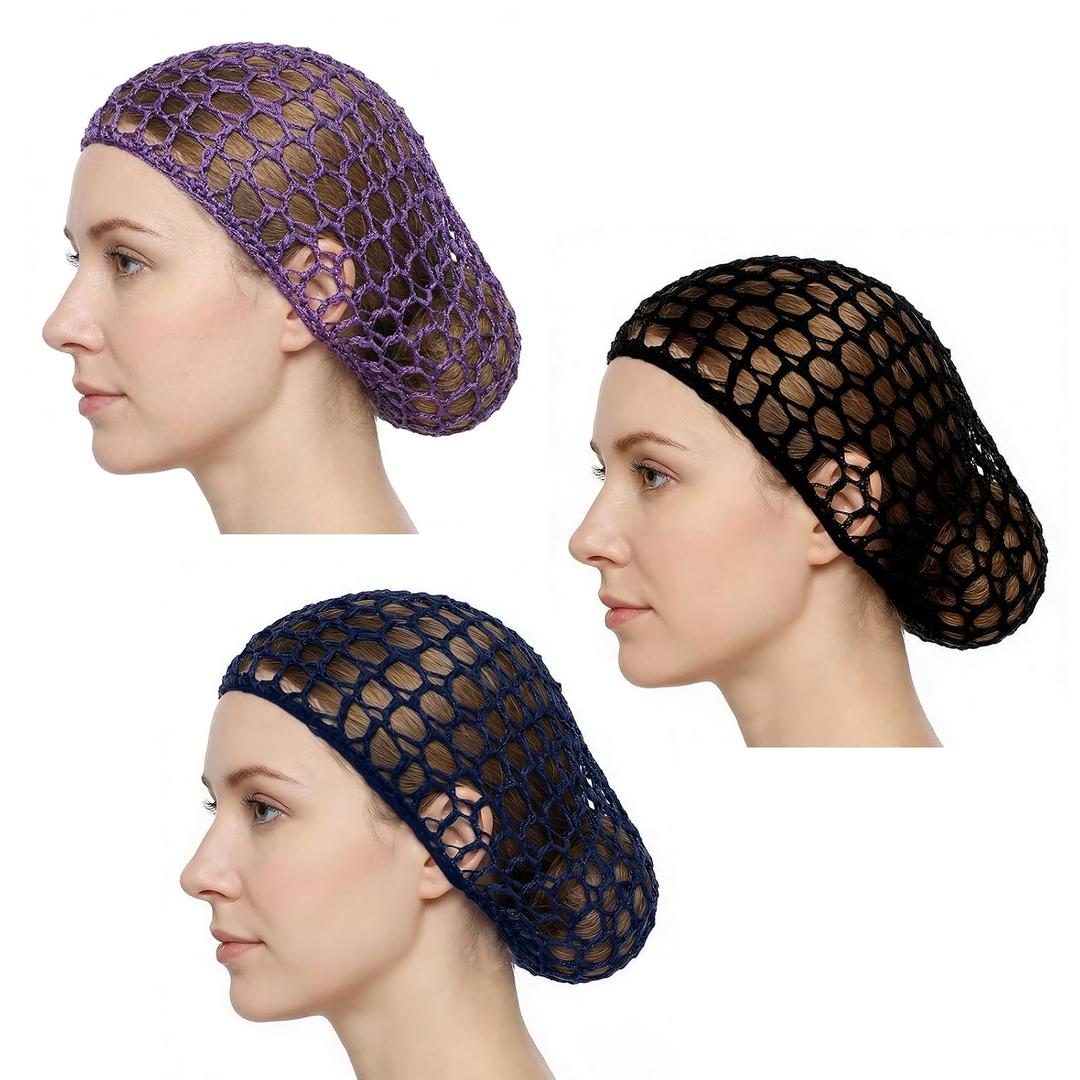 Thinp 3 Pcs Mesh Hair Net, Hair Nets Cap Hairs Cap for Sleeping Elastic Crochet Hairs Net Snoods for Women Soft Shower Caps Hair-Wrap Nets for Silk Press Cover Accessory for Sleeping