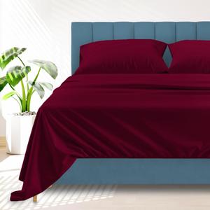 Ashton Sheets 100% Egyptian Cotton Sheets King Size Bed Set - 4 PC 1500 Luxury High Thread Count Burgundy King Bed Sheets, Silky Soft, Cooling, Sateen, 17" Deep Pocket Bedsheet Set