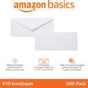 Amazon Basics #10 Business Letter Envelopes with Gummed Seal, No Tint, White, 500-Pack