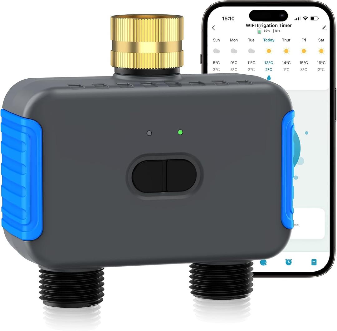 WiFi Sprinkler Timer, Smart Bluetooth Hose Timers, Water Timer for Garden Hose with APP, Digital Automatic Irrigation System Compatible with Alexa Google, for Outdoor Garden Lawn, 2 Outlet