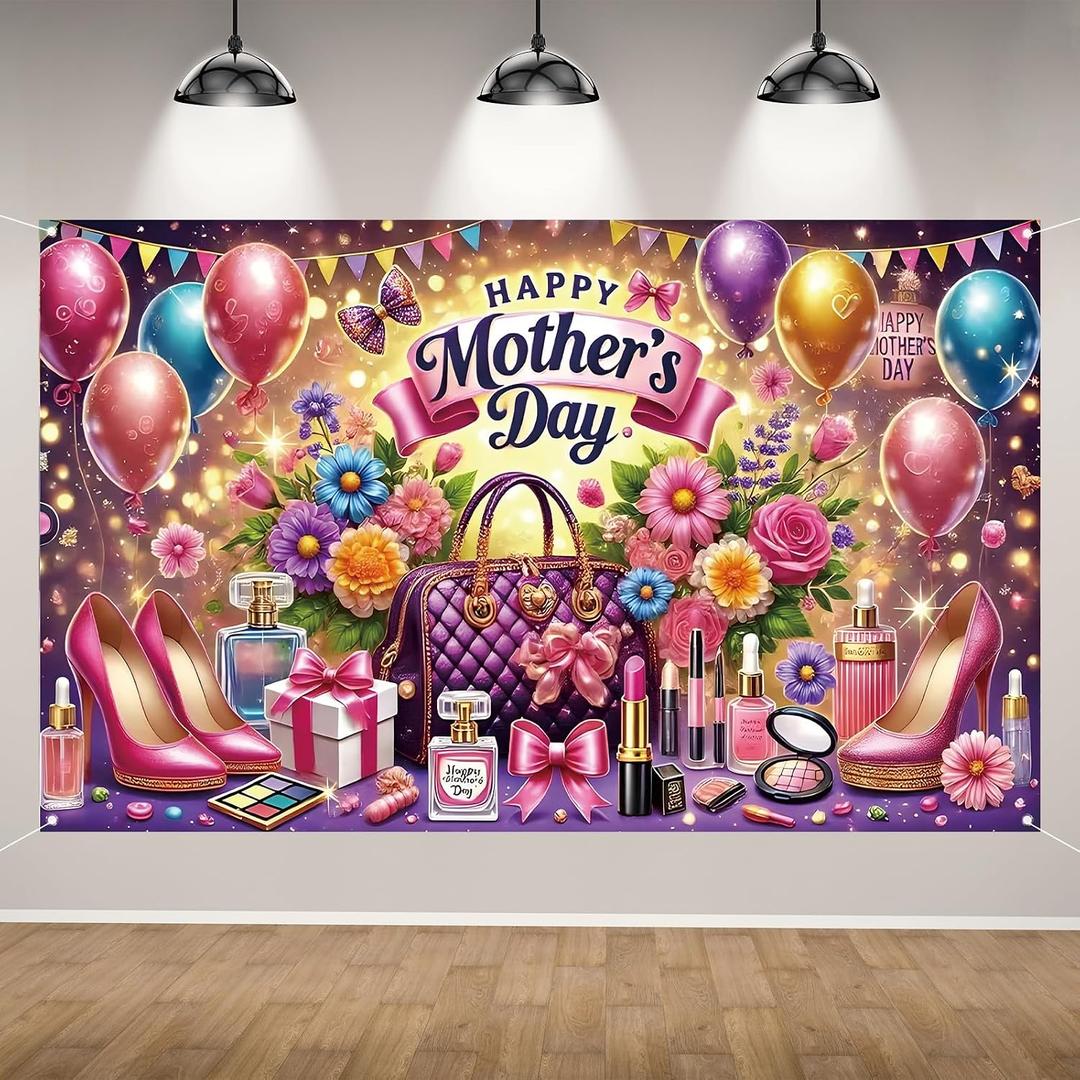 Happy Mothers Day Backdrop for Photography Happy Mother's Day Banner Best Mom Moms Day Party Decorations and Supplies for Home Party-7143''