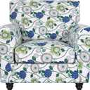 SearchI Stretch Sofa Cover Printed Couch Covers, Floral Pattern 2 Piece Armchair Slipcover with Separate Chair Cushion Cover, Washable Furniture Protector for Living Room(Armchair, Green Flowers) (Small)