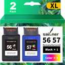 SAILNER Remanufactured Ink Cartridge Replacement for HP 56 57 Ink Cartridge Combo Pack use with PhotoSmart 7760 7960 7660 DeskJet F4180 5650 OfficeJet 5510 4255 PSC 2410 1350 Printer Black Color 56 57