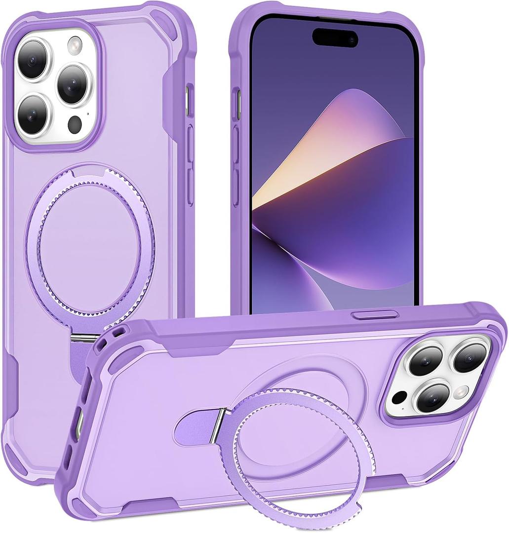 Compatible with iPhone 14 Pro Case with Invisible Magnetic Kickstand [Compatible with MagSafe] [10-FT Military Drop Protection] Slim Hard Back Soft Edge Phone Cover 6.1 Inch, Purple