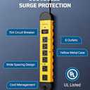 DEWENWILS Metal Power Strip, 6-Outlet Heavy Duty Surge Protector with 15FT Long Cord, UL Listed, 14AWG/3C, 15A Circuit Breaker, 900 Joules, Low Profile Flat Plug, Wall Mountable