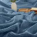 PHF 100% Cotton Muslin Blanket King Size 108"x90", 4-Layer Lightweight Gauze Throw, Breathable Cloud-Soft Minimalist Blanket for Bed, Couch, Camping & Baby, Denim Blue, Ideal Gift