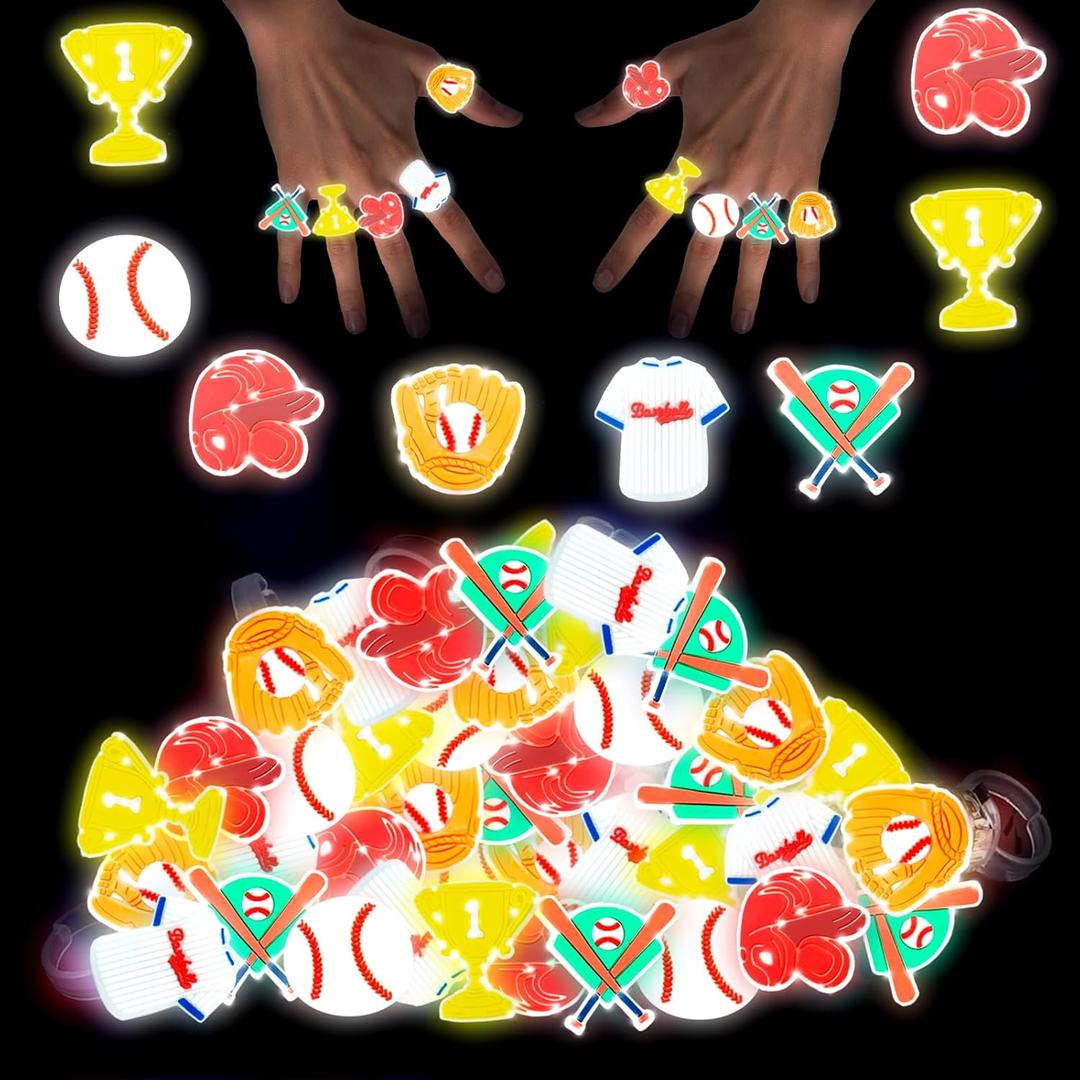 24Pcs Baseball Party Ring ,Glow in the Dark ,Baseball Theme Birthday Party Supplies Birthday Party Supplies,Sport Goodie Treat Bag Stuffers Classroom Prizes, Fun Gifts