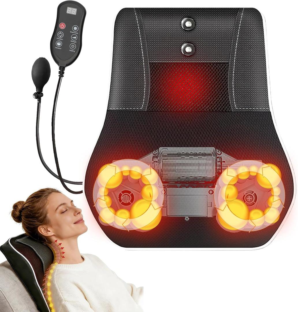 Back and Neck Massager with Heat, Deep Tissue Shiatsu Massage Pillow | 3D Kneading Massage, 20 Massage Heads for Neck, Shoulders, Back, Waist and Legs, Ideal Gift for Men Women, Home or Office Use