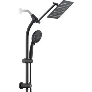 Rainfall 8 Inch Shower Head with High Pressure Handheld Spray Combo, Drill-Free Slide Bar with Adjustable Shower Extension Arm, 3-Way Low Diverter for Easy Reach, 5Ft Hose- Matte Black
