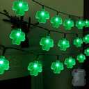 LJLNION St. Patricks Day String Lights Outdoor, 50 LED 16 FT Shamrocks Decorative Green Leaf Lights Battery Operated, 8 Lighting Modes & Timer, Waterproof for Home Garden Party Decoration