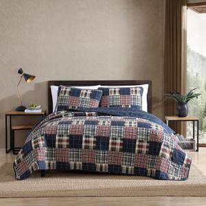 Eddie Bauer - Queen Quilt Set, Cotton Reversible Bedding with Matching Shams, Luxurious Bedding Set (Madrona Navy/Red, Queen)