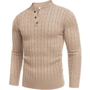 COOFANDY Men Casual Knit Sweater Quarter Button Henley Long Sleeve Slim Fit Twisted Pullover Sweater (Beige, M)