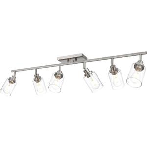 MELUCEE 6-Light Track Lighting Kit Brushed Nickel Semi Flush Mount Ceiling Light Fixture with 6 Rotatable Light Heads, Industrial Accent Lighting for Foyer Art Wall Kitchen, Clear Glass Shade
