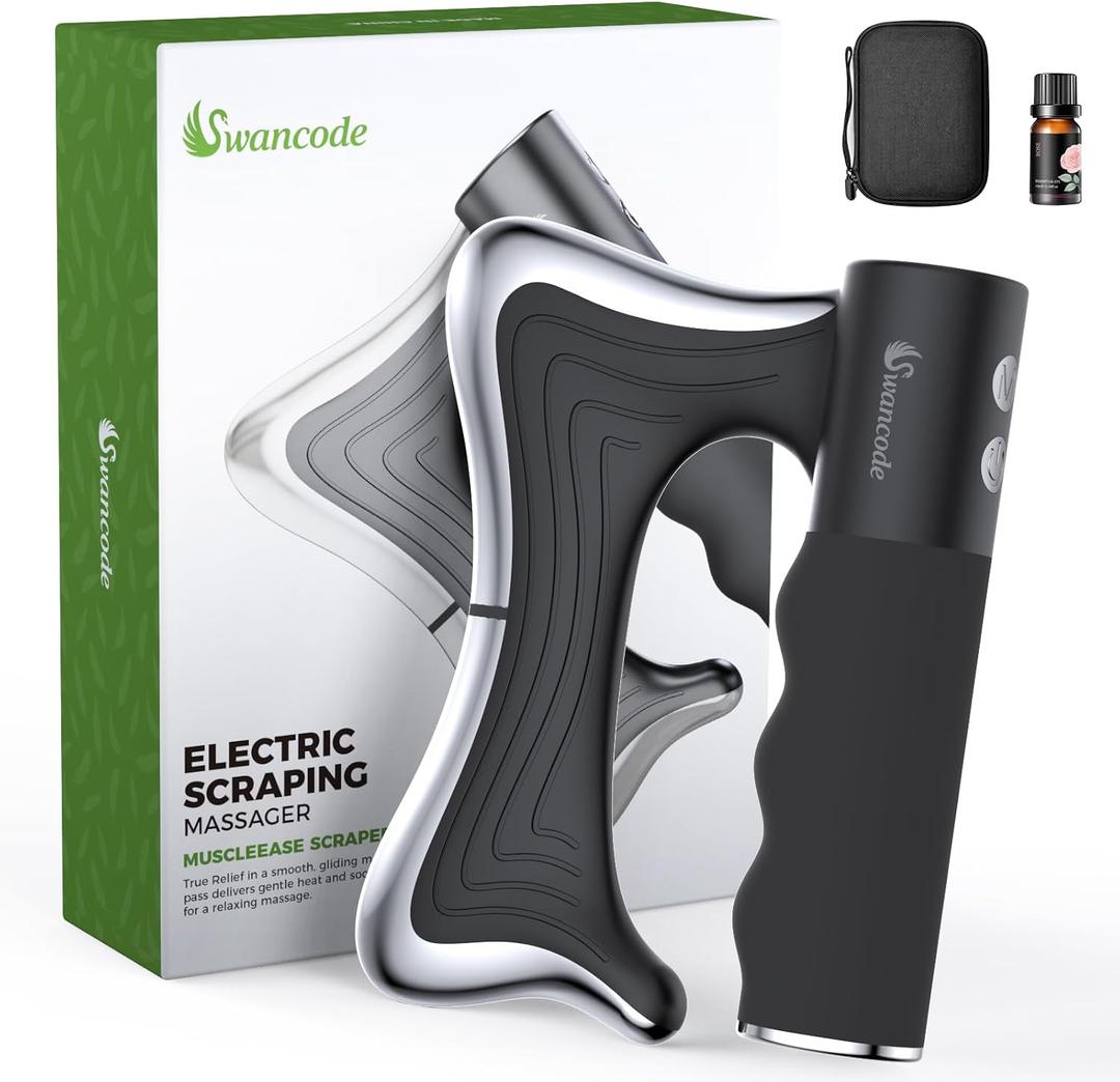 Heated Muscle Scraper, 3 Adjustable Intensity Modes with LED Display, 38-46 Warm Therapy & Vibration, Full Body Use Ergonomic Design, Rechargeable Wireless (Black)