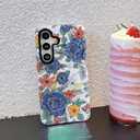 J.west Floral Galaxy S24 Plus Case 5G 6.7 inch - Vintage Blue Flowers Print, Slim Dual-Layer Hybrid Shockproof Bumper with Anti-Scratch Cover, Protective Phone Case for Women Girls