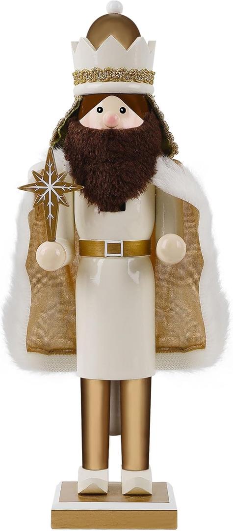 Joliyoou 15 inch Christmas Nutcracker, Wooden Nativity Nutcracker Collectible Jesus with Star Heirloom Gift, Hand-Painted Christmas Decor for Tabletop Mantel and Holiday Home Display