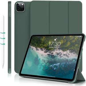 Kenke for iPad Pro 11 Inch Case 4th/3rd/2nd/1st Generation 2022/2021/2020/2018 2nd Pencil Magnetic Attachment Without Pencil Holder Soft Slim TPU Cover Auto Wake/Sleep (Dark Green)