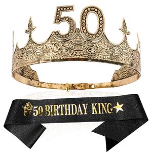 TOBATOBA 50th Birthday Decorations Men 50th Birthday King Crown and Birthday King Sash Set, 50th Birthday Gifts for Him Happy 50th Birthday Decorations for Men