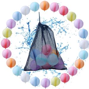 24 Pack Reusable Water Balloons Pool Water Balls Latex-Free Soft Silicone Water Splash Ball with Portable Mesh Bag Summer Outdoor Beach Play Pool Party Backyard Fun Water Toys