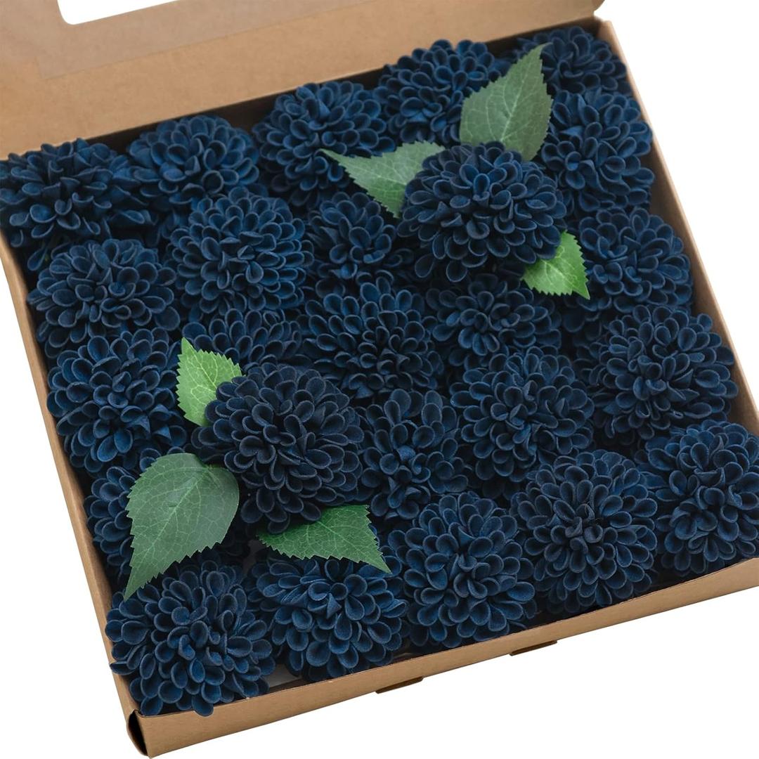 Ling's Moment Navy Blue Dahlia Foam Artificial Flowers Real Touch Faux Fake Flower For Home Decor Graduation Baby Shower Decorations Outdoors Party Favors Wedding Gifts Centerpieces Arrangements 25pcs