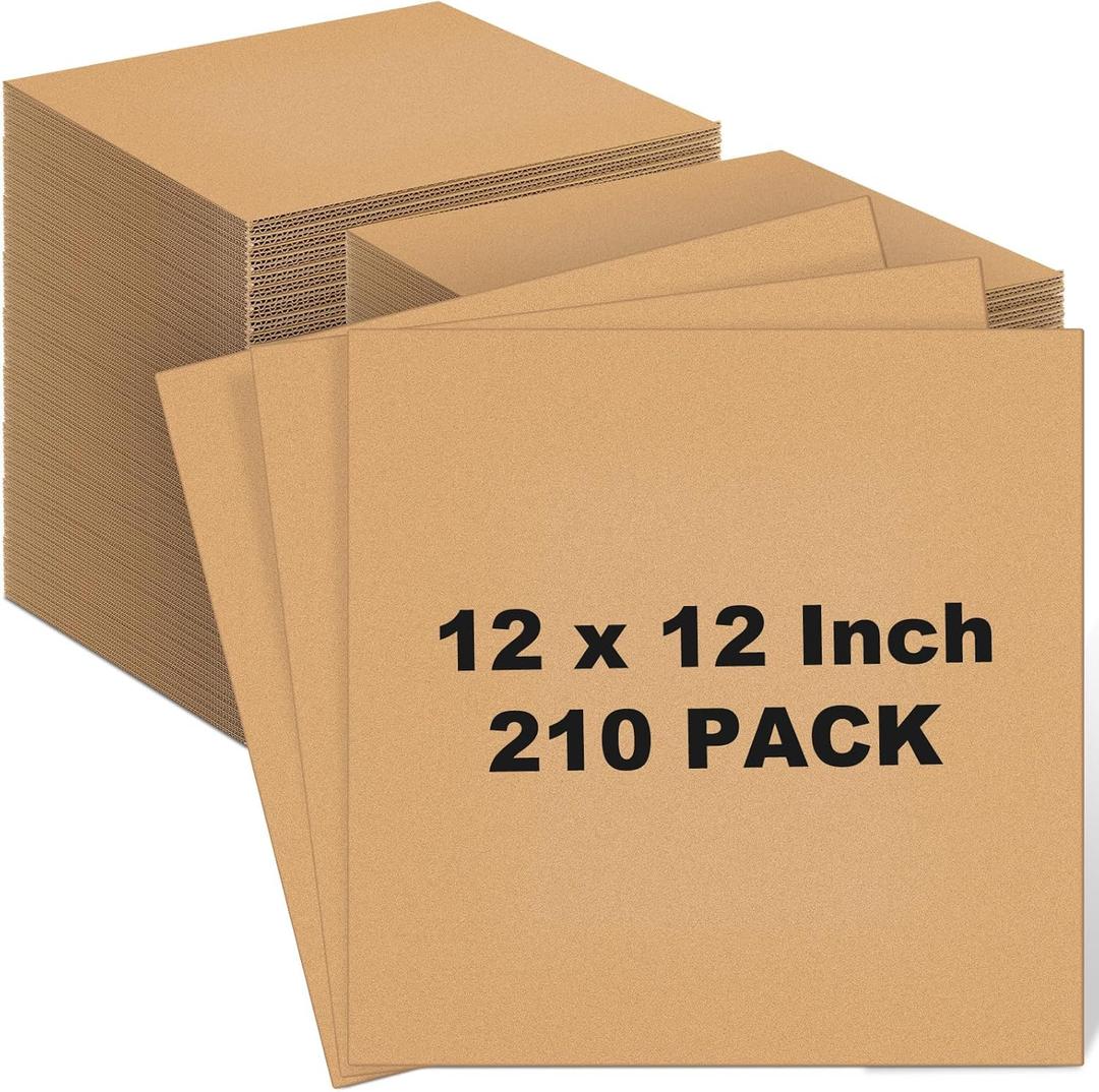 Henoyso 210 Pack 12 x 12 Inch Corrugated Cardboard Sheets Flat Cardboard Sheets Packaging Inserts Flat Square Inserts Squares Separators for Shipping Packing Mailing Crafts (Brown)