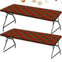 Unittype 2 Pcs Christmas Green and Red Tablecloths 30 x 72 Inches Vinyl Fitted Elastic Edge Flannel Backed Rectangle Tablecloths for Xmas Dining Party Home Decoration