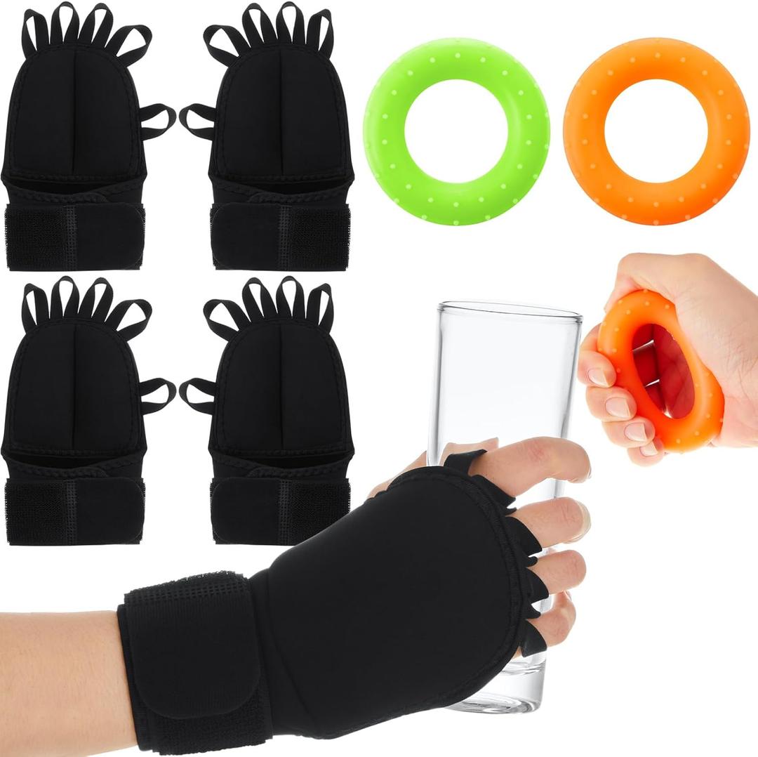 Round Funny 2 Pairs Weighted Gloves for Tremors with 2 Grip Strength Trainer Adjustable Wrist Weights for Hand Tremor, Aid to Provide Wrist Mobility, Improve Dexterity, Strengthen Writing Stability(Black)