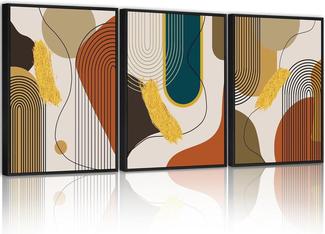 PHOPAGO Boho Abstract Framed Wall Art Modern Minimalist Luxury Gold Line Artwork Kitchen Dining Room Decor 11x14in Black Framed