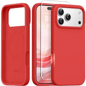 GONEZ Magnetic for iPhone 17 Pro Max Case, [Compatible with MagSafe] Anti-Scratch Microfiber Lining & Screen Protector, Silicone Camera Control, Shockproof Slim Phone Cover 6.9 inch, Red