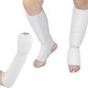 Cozypower 2 Pairs Taekwondo Sparring Gear for Kids Shin Guards and Fist Forearm Guards Protector Hand Foot Padded Arm Sleeves for Martial Arts MMA Karate Muay Thai White