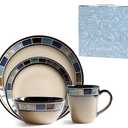Ceramic Dinnerware Set of 4, 4 Pieces Dishes Set,Plate and Bowl Set, Unique Gift Idea, Scratch Resistant Dishes, Dishwasher & Microwave Safe(Blue)