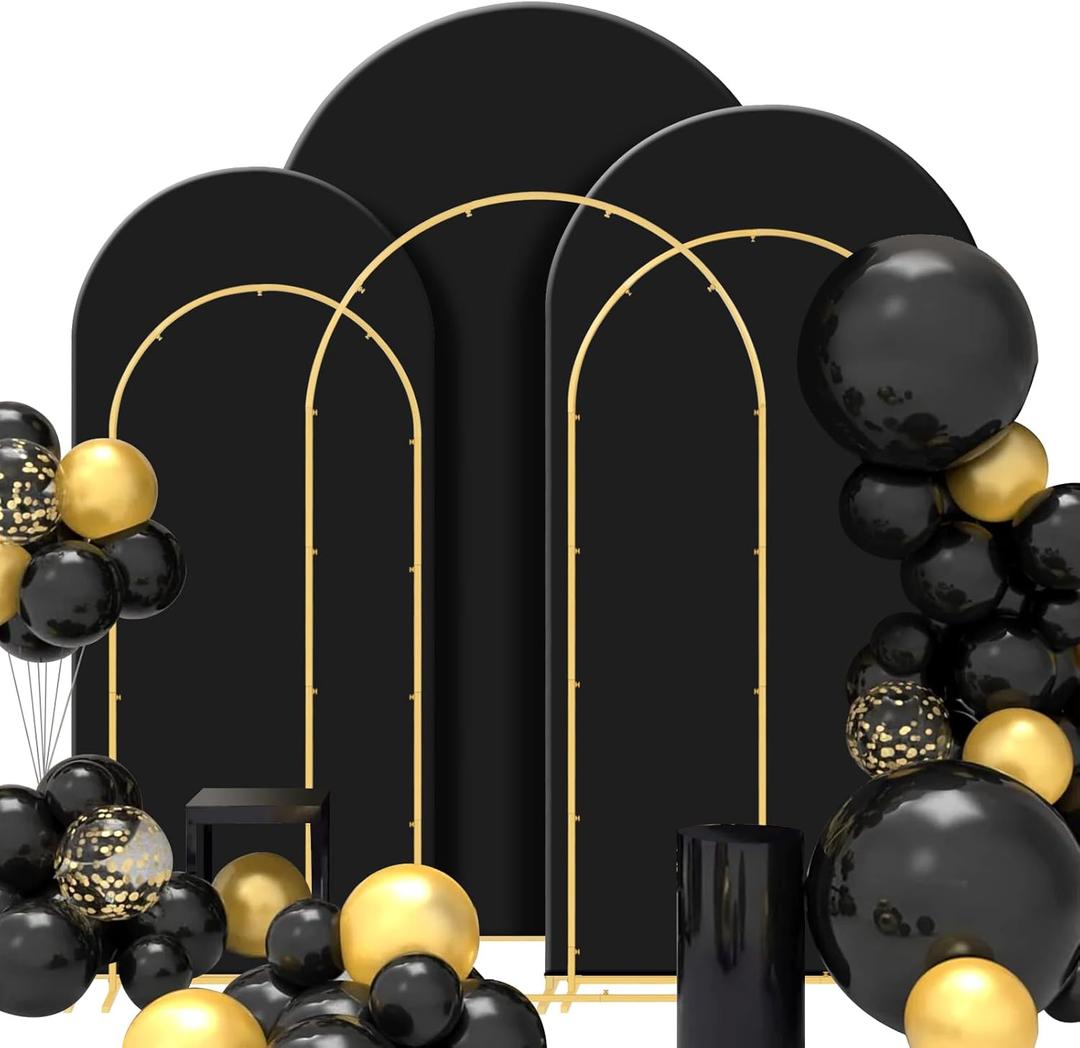 Gawicpy Wedding Arch Backdrop Stand Set Metal Arch Backdrop Stand with Wedding Arch Cover, Wedding Balloon Arch Backdrop Stand for Birthday, Baby Shower, Anniversary (Black, 5.9FT+6.6FT+7.2FT)