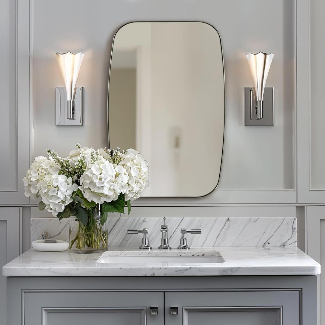 ANDY STAR Brushed Nickel Bathroom Mirror, 20x30 Oval Mirror for Bathroom, Brushed Nickel Oblong Mirror with Metal Frame Wall Mounted for Living Room, Bedroom