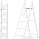 WOA WOA 5 Step Ladder, Ladders for Home, Anti-Slip Pedals, Step Stool Foldable, Lightweight to Move, Ease of Storage, Reach 10ft for Closet Kitchen Library, Hold 300lbs - White