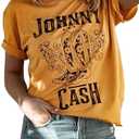 Cash T-Shirt Women Long Boots Graphic Short Sleeve Tees Loose Top Country Music Party Shirt Blouse Tees (X-Large, Yellow)