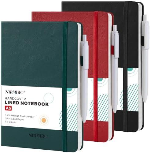 Hardcover Journal Notebook, A5 (5.7"x8.4"), Single Pack 160 Pages Lined Journaling Notebooks with Pen, for Women, Men, Work, Writing, Travel, 100GSM Ruled Paper, School Office Supplies, Red